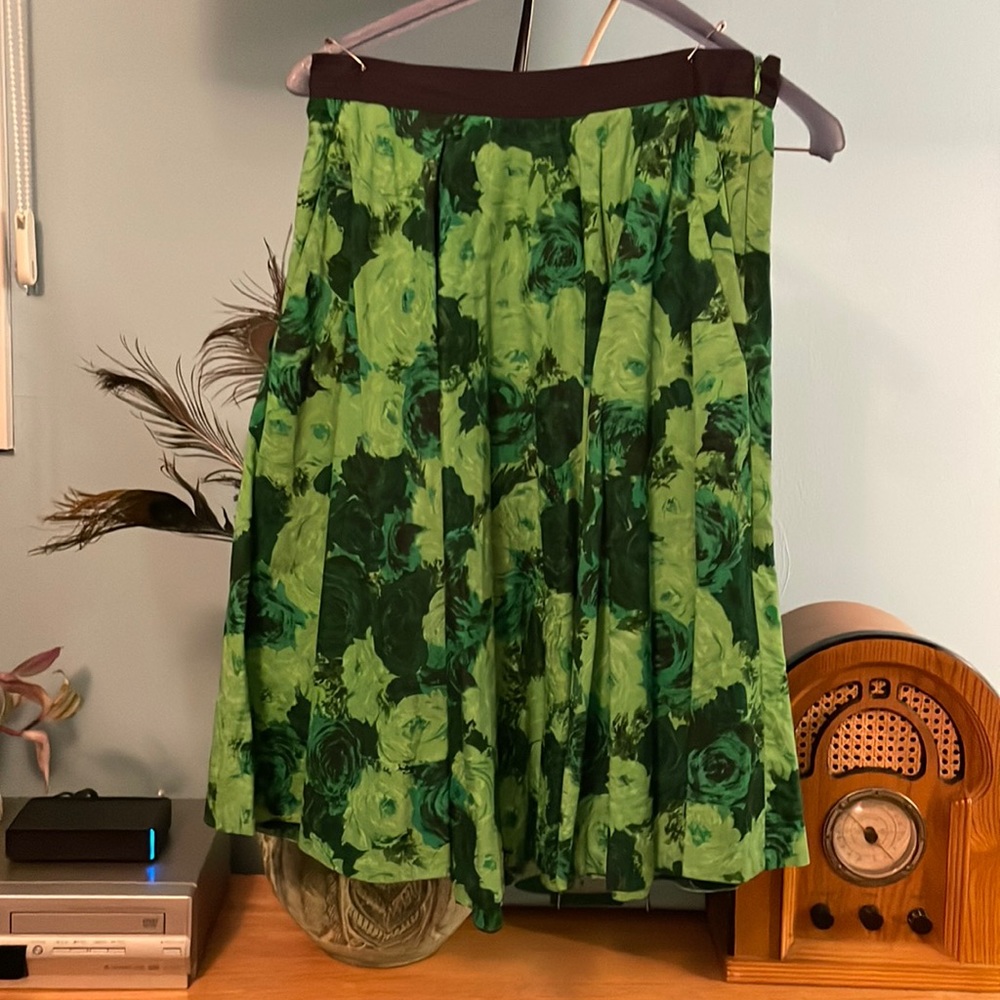 Green Floral A-Line Skirt - Unbranded